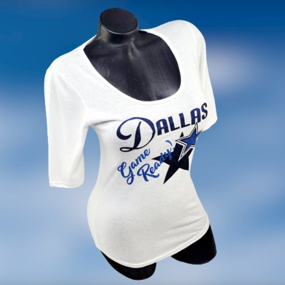 Dallas Game Ready White Deep Scoop 1/2 Sleeve Tee. - Picture 2 of 5